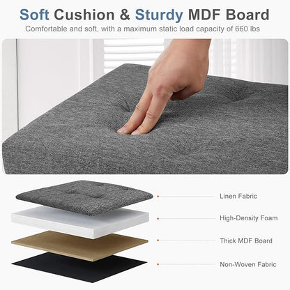 DUMOS 43 Inch Folding Storage Ottoman Bench, Spacious Hidden Organizer with Foam Cushioned Top, End of Bed Foot Rest Stool for Bedroom Living Room Entryway, Supports Up to 660 LBS, Linen Fabric, Gray