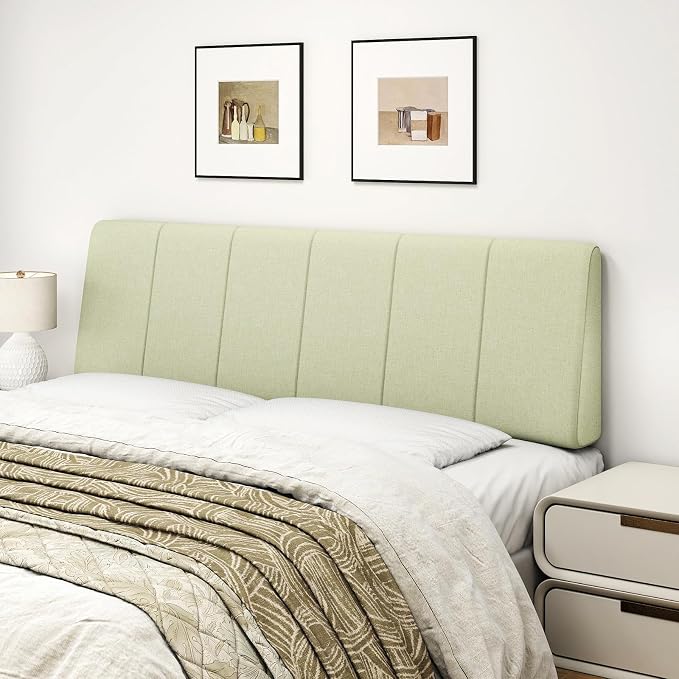 Queen Size Headboard Only-No Assembly Required, Light Warm Green | Easy to use no assembly required, Linen fabric and extra-thick foam for added comfort, Modern style headboard queen size