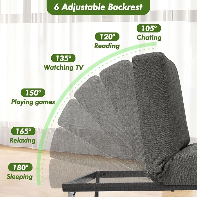 ZZW Sleeper Chair Bed Upgrade 4-in-1 to 5-in-1 Convertible Multi-fuction Sofa Chair w/Adjustable Backrest Assembly-Free Linen Folding Sofa Ottoman Bed for Living Room Apartment (Dark Grey)