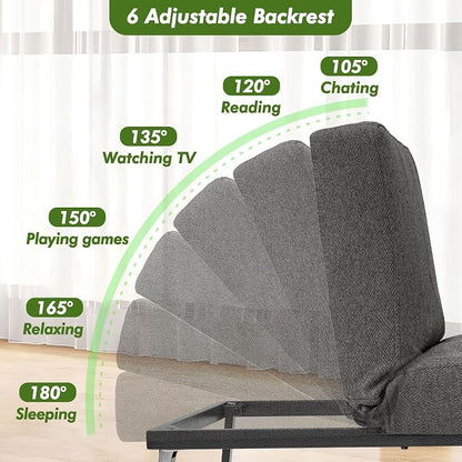 ZZW Sleeper Chair Bed Upgrade 4-in-1 to 5-in-1 Convertible Multi-fuction Sofa Chair w/Adjustable Backrest Assembly-Free Linen Folding Sofa Ottoman Bed for Living Room Apartment (Dark Grey)