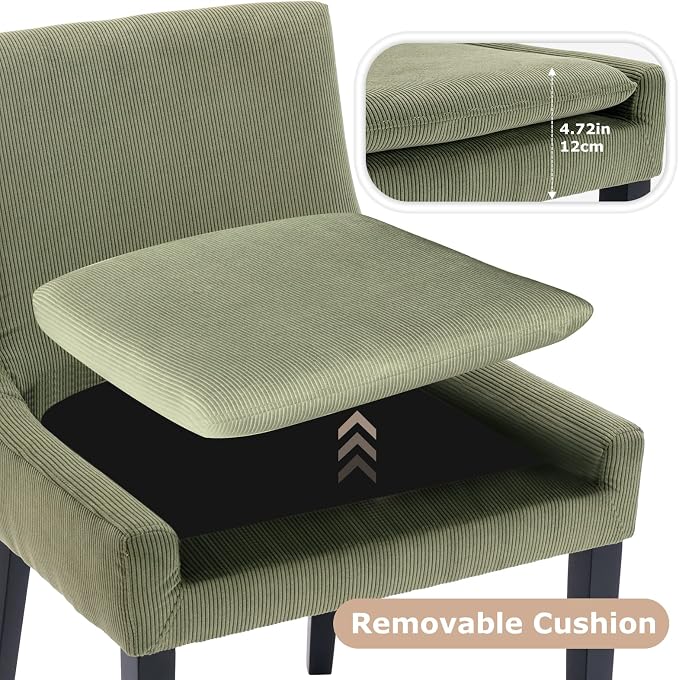 COLAMY Modern Dining Chairs Set of 4, Upholstered Corduroy Accent Side Chairs with Mid Back and Wood Legs for Living Room/Dining Room- Light Green