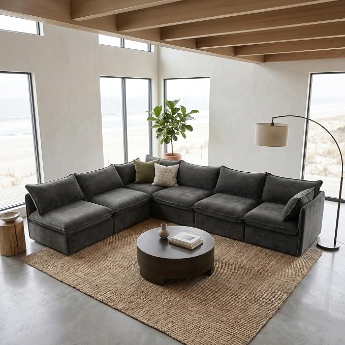 Cloud Modular Corner Sectional, Oversized Deep Seat Comfort, Luxe Chenille | Fully Removable Washable Covers, Memory Foam Seat Cushions, Premium Fabric