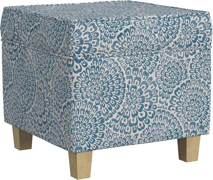 HomePop 18" Classic Square Storage Ottoman - Blue & Cream Modern Floral