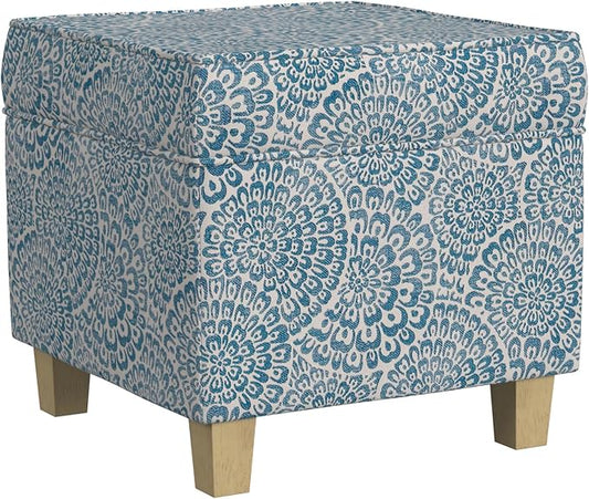 HomePop 18" Classic Square Storage Ottoman - Blue & Cream Modern Floral
