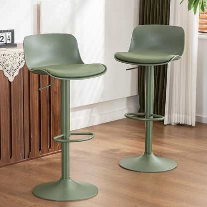 Kidol & Shellder Bar Stools Set of 4 Olive Green Adjustable Swivel Counter Height Stools, Modern PU Leather Upholstered with Back Solid Color Barstools for Kitchen Island
