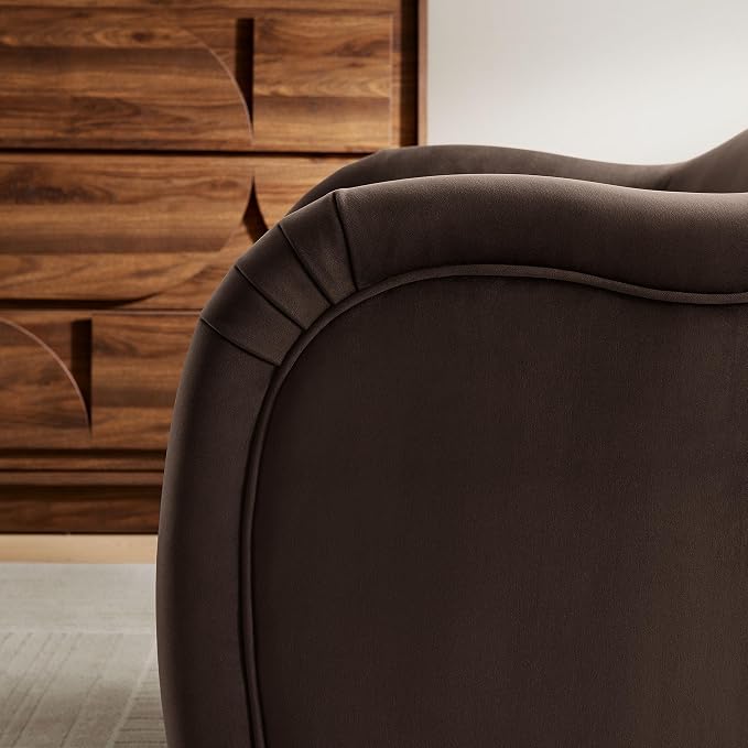 Modway Compose Barrel Chair with Performance Velvet Fabric in Chocolate Brown – Upholstered Accent Armchair with Curved Backrest – Cozy Lounge Chair for Reading – Round Comfy Single Sofa Club Chair