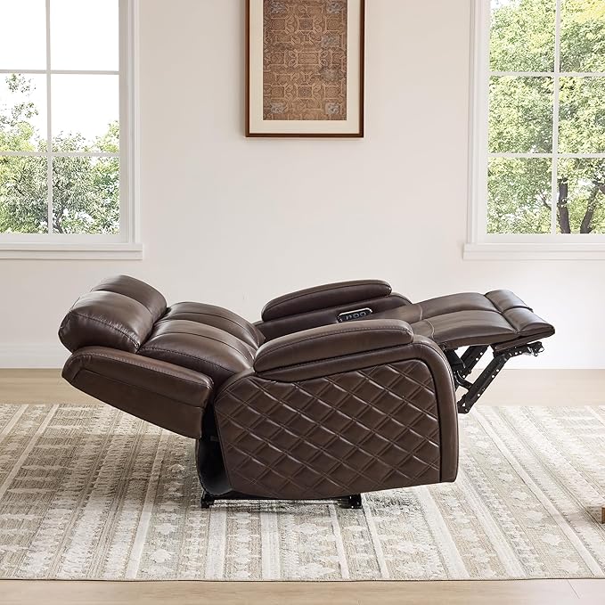Watson & Whitely Genuine Leather Power Loveseat Recliner Sofa, Zero Gravity Reclining Sofa with Console, Power Headrest & Wireless Charging, Cup Holder, 2-Seater Recliner for Living Room, Dark Brown