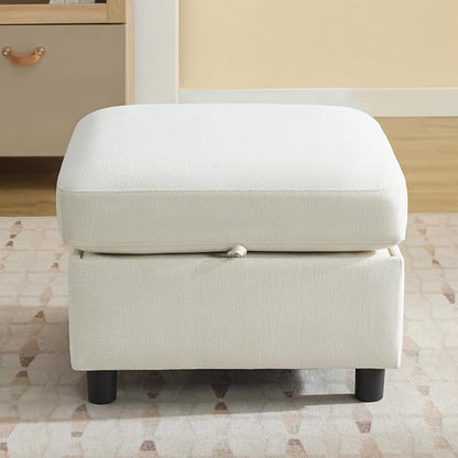 WUTUTUEE 25" Square Storage Ottoman for Modular Sectional Sofa, Convertible Couch Footrest with Hidden Compartment, Chenille Upholstered Coffee Table & Extra Living Room Seating, Beige