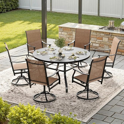 Soohow Outdoor Dining Set for 6, 7-Piece Round Table Patio Dining Set, 6 x Swivel Patio Chairs and 1 x 47 Round Outdoor Dining Table, for Poolside, Backyard and Proch