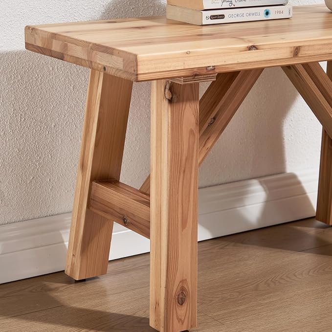 Solid Wood Entryway Bench, 30" Rustic Small Wooden Bench Narrow Farmhouse Wood Bench Seat Entry Way Bench Indoor for Living/Dining Room, Small Hallway Bench, Porch, Handcrafted, Natural