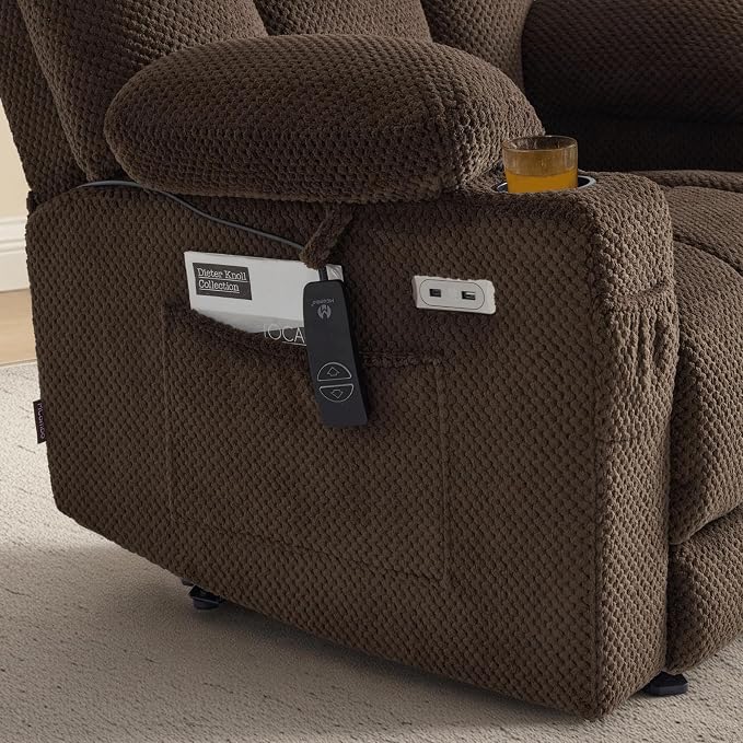 MCombo Oversized Zero Gravity Recliner Chair with Heating and Massage, Power Recliner for Big and Tall with USB & Type C Ports, Cup Holders for Living Room 8017 (Brown, Oversized)