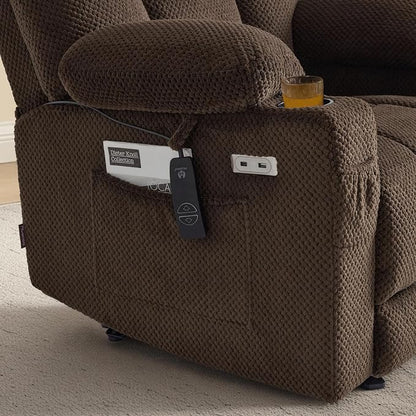 MCombo Oversized Zero Gravity Recliner Chair with Heating and Massage, Power Recliner for Big and Tall with USB & Type C Ports, Cup Holders for Living Room 8017 (Brown, Oversized)