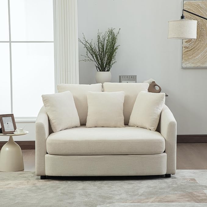 ERYE 56.3" Chenille Upholstered Accent Chair Deep Seat for Living Room Bedroom, Oversized Leisure Cushion Armchair W/ 5 Pillows and Removable Cover for Home Apartment Office