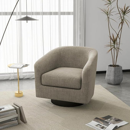 Swivel Barrel Accent Chairs Set of 4, Fabric Upholstered Armchair Modern Round Club Arm Chair for Living Room, Comfy Single Sofa Seating Bedroom Side Reading Seat for Home Office - Light Brown