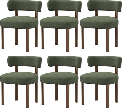 Wooden Dining Chairs Set of 6, Upholstered Kitchen Chairs with Solid Wood Legs, Mid Century Dining Room Chair with Ergonomic Curved Backrest for Kitchen Dining Vanity, Green