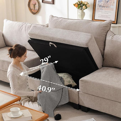 135'' Modular Sectional Couch with All Seats Storage,Oversized 3-Seater Comfy Sofa with 7.8'' Upholstered Cushion,Big Couches with Throw Pillows for Living Room,Bedroom,Chenille,Khaki