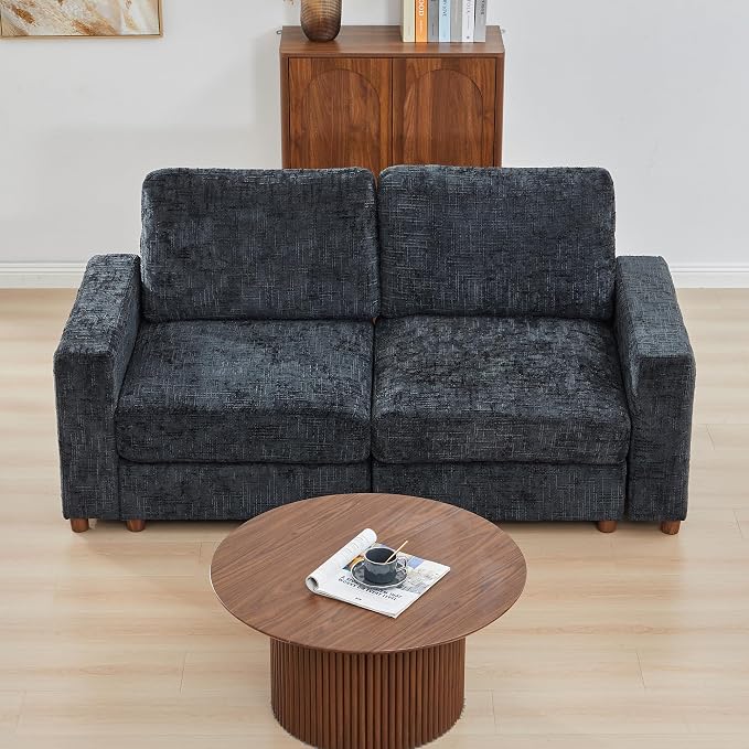 ORRD Comfy Loveset Couch, Chenille 2 Seat Sofa with Pillows, Modern Loveseat Sofa with Storage for Apartment, Living Room, Black Blue