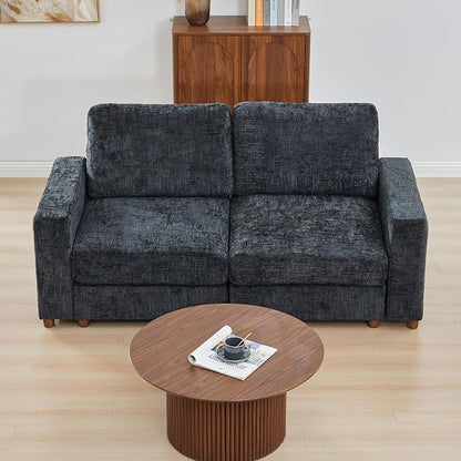 ORRD Comfy Loveset Couch, Chenille 2 Seat Sofa with Pillows, Modern Loveseat Sofa with Storage for Apartment, Living Room, Black Blue