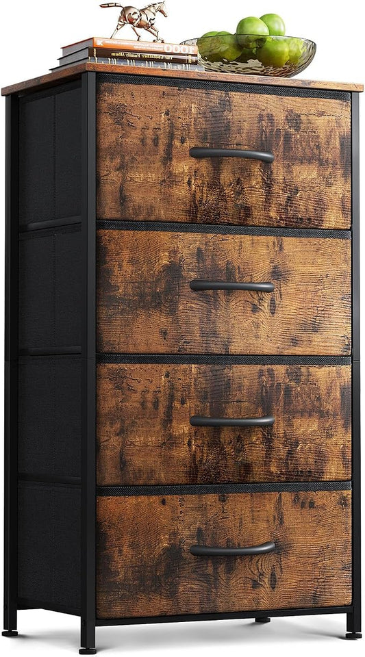 AODK Dresser for Bedroom with 4 Storage Drawers, Small Dressers Chest of Drawers Fabric Dressers with Sturdy Steel Frame, Dresser for Closet with Wood Top, Vintage