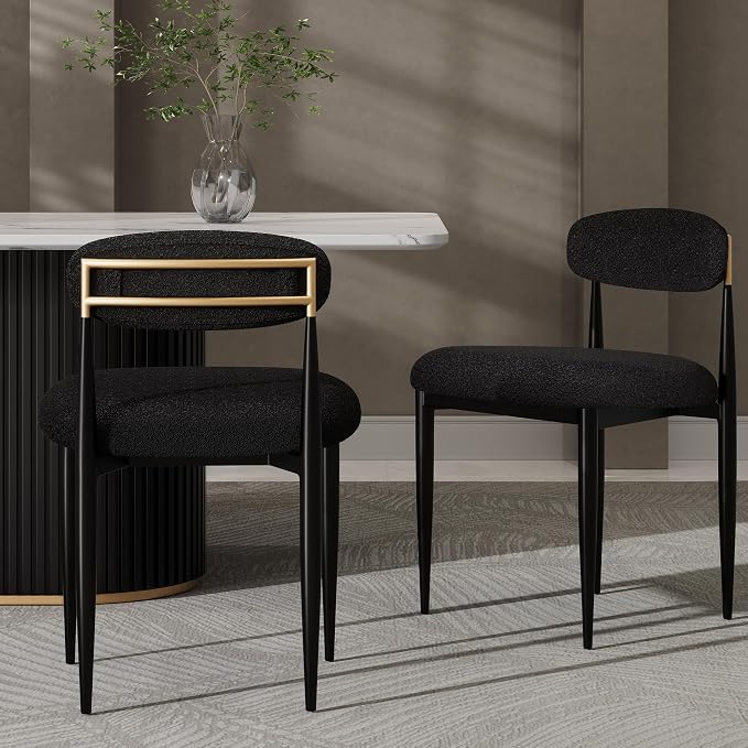 Morden Fort Marble Dining Table Set for 6, 70" Kitchen Table with White Rectangle Top and Black Fluted Base, 6 Modern Upholstered Chairs for Dining Room, Restaurant and Reception
