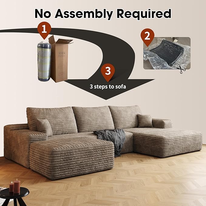 AUGOP 108" Sectional Couches for Living Room Modern Modular Sofa with L-Shape Couchs Upholstered Boneless Couch Deep Seat Sectional Couch with Chaise (Camel, Right Facing Chaise+2Seaters+1Ottoman)