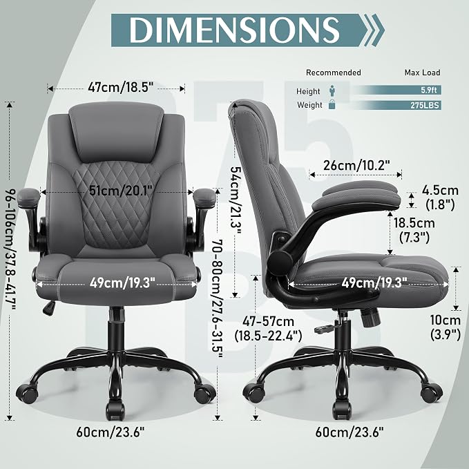 Leather Office Chair, PU Home Computer Desk Chairs with Ergonomic Back Support, 360°Swivel Free，Small Gaming Chair with Wheels and Adjustable Armrests, for Short People Use