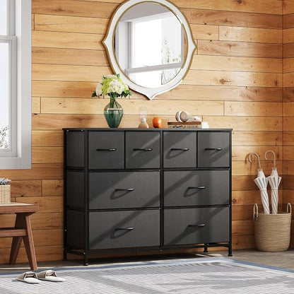 WLIVE Dresser for Bedroom with 8 Drawers, Wide Fabric Dresser for Storage and Organization, Bedroom Dressers, Chest of Drawers for Living Room, Closet, Hallway, Black