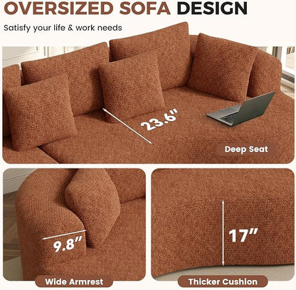 Luxanimarion 124" Curved Modular Sectional Sofa Oversized, L-Shape Boneless Couches for Living Room with Deep Seat and 7 Pillows, High-Density Memory Foam,Caramel Chenille Fabric, No Assembly Required