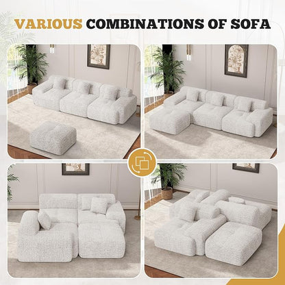 158" U Shaped Boneless Couches for Living Room, 6 Seater Modern Chenille Cloud Couch, Convertible Modular Sectional Sofa Set, No Assembly Required, Beige 1 PCS