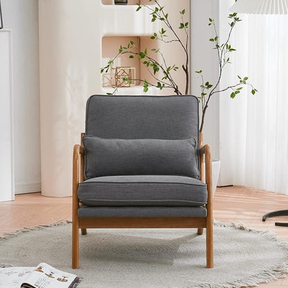 Bonnlo Linen Dark Grey Accent Chairs Set of 2, Upholstered Mid Century Modern Lounge Chairs Reading Chairs Side Sitting Chair Solid Wood Farmhouse Armchairs for Living Room, Bedroom, Guest Room