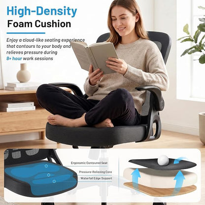 Office Chair Ergonomic Desk Chair with Adjustable Lumbar Support, High Back Breathable Mesh Chair with 120° Tilt Function & Flip-Up Armrests, Swivel Comfy Task Computer Chair for Work, Study