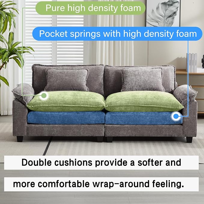 Oprisen 86" Modular Sectional Sofa, Comfy Cloud Couch Sectional Sofa with Ottoman, Chenille Sofa Sleeper Deep Seat Sofa with Throw Pillows for Living Room (Light Gray, 86"- Loveseat)