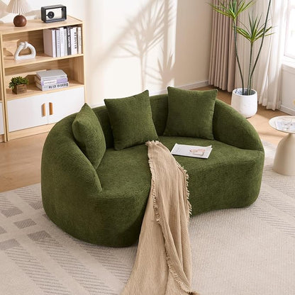 66" Curved Loveseat Sofa for Small Space, Boneless Chenille Boucle Cloud Couch, Luxury Extra High Back & Deep Seat, Oversized Comfort with No Assembly Required for Office, Dorm (Green)