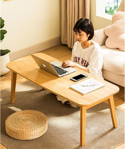 Baveke Folding Coffee Table- Foldable Floor Tables, Mid Century Coffee Table for Living Room, Small Coffee Tables Solid Wood Japanese Low Table for Sitting on Floor, No Assembly, 47.2''-Natural