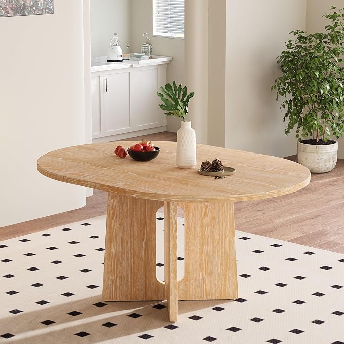 LUMISOL Extendable Round Dining Table for 4-6 People, Farmhouse Kitchen Table with 16inch Removable Leaf for Kitchen, Dining Room, Living Room, Natural