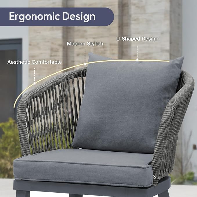 PURPLE LEAF 11 Pieces Patio Dining Set Wicker Outdoor Furniture Rectangular Table and Chairs Set for Garden Deck Aluminum Frame Backyard Kitchen Set, Cushions and Pillows Included Grey