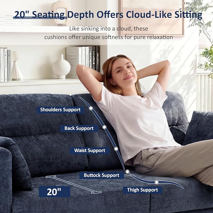 Vipbear 69" Loveseat Sofa,Modern Couches for Small Spaces,Blue Chenille Love Seat Couch for Living Room,Bedroom,Apartment,Office,Deep Seat,Armrest Tabletop,Throw Pillow