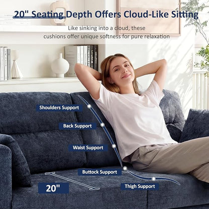 Vipbear 69" Loveseat Sofa,Modern Couches for Small Spaces,Blue Chenille Love Seat Couch for Living Room,Bedroom,Apartment,Office,Deep Seat,Armrest Tabletop,Throw Pillow