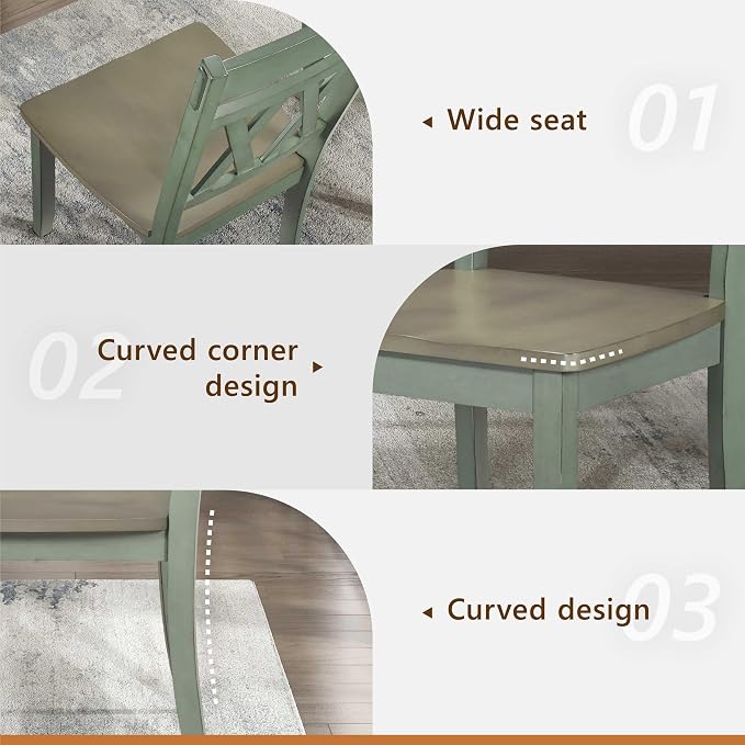 Lexicon Farmhouse Wood Dining Chair, Set of 2, Double Cross Back, Rustic Armless Chairs, Kitchen and Dining Room Furniture, Two-Tone Finish (Greywash and Antique Teal)
