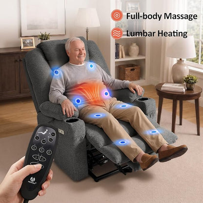 MCombo Power Lift Recliner Chair for Elderly R7045(Grey, Medium-Wide) | Heat and Massage, Breathable Fabric, USB& Type C Charging Port, FSC Certified