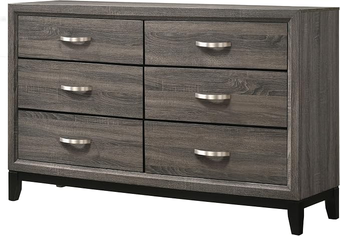 Coaster Home Furnishings - Watson - Wood - 6-Drawer Dresser with Curved Pull Handles, Groove Detailing, and Nickel Hardware - Bedroom - Gray Oak - 212423