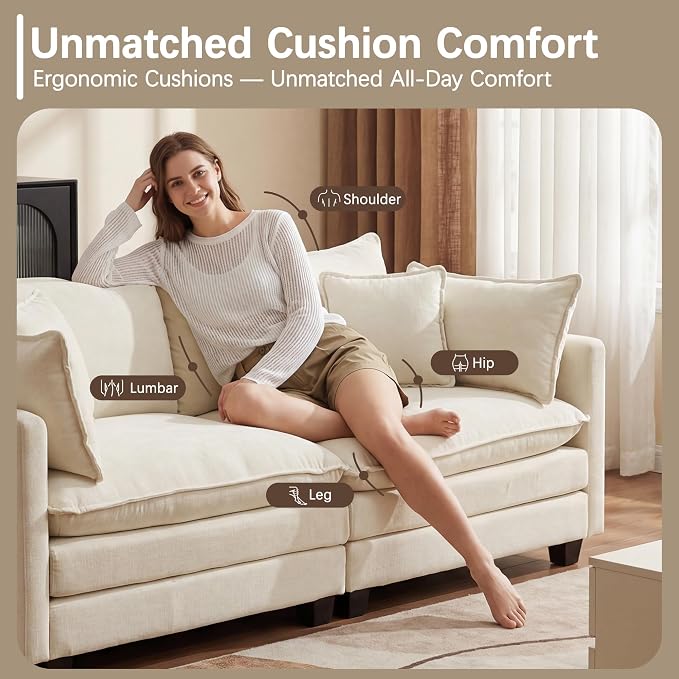 Modular Sectional Sofa for Living Room, 70" Oversized Cloud Couch with Movable Ottoman, 3 Seat Modern Comfy Sofa Chenille Deep Seat Couches with L Shape, Bedroom Living Room (Beige 70" Loveseat)