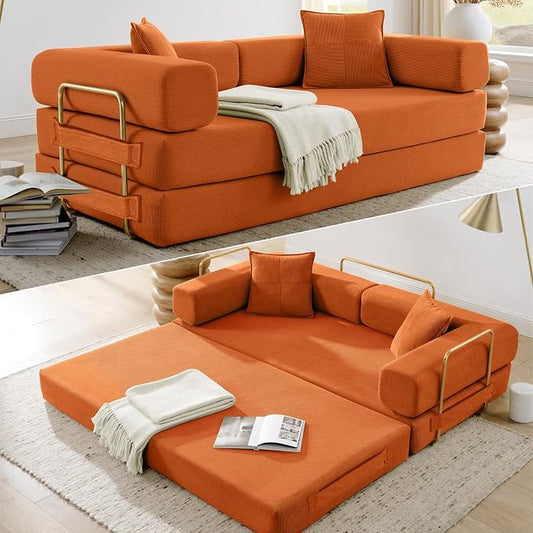 HANXIN Convertible Sleeper Sofa Bed, 78 Inch Folding Floor Mattress Couch with Fixed-Shape Frame, Futon Boneless Couch Lounge Loveseat with Pull Out Bed, No Assembly Required