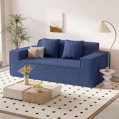 75'' Cloud Loveseat Sofa, No Assembly Required Comfy Deep Seat Teddy Couches 1 pcs for Living Room, Bedroom, Apartment(Teddy Fabric-Blue)