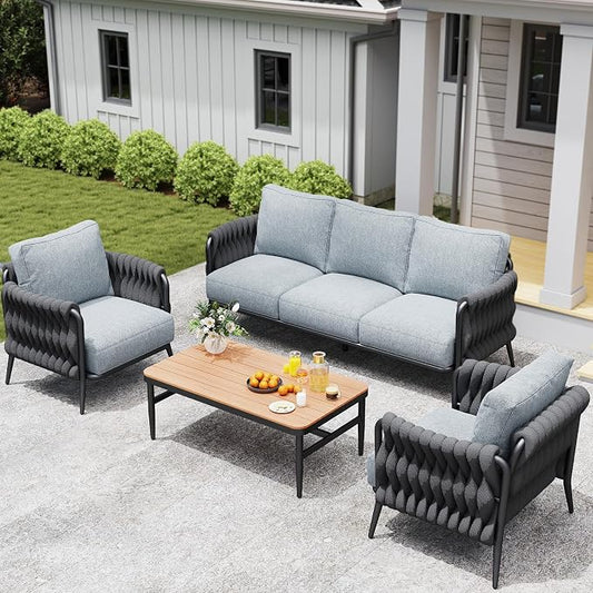Jocoevol Outdoor Patio Furniture Set, Outdoor 5-Seat Sofa with Coffee Table, Waterproof Thick Cushion Patio Conversation Set, All Weather Outdoor Couch Set for Deck, Lawn, Balcony, Porch