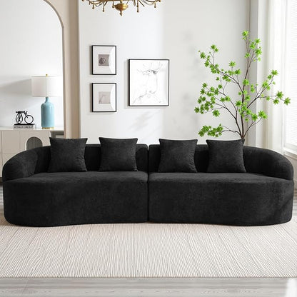 110" Boneless 4 Seater Sofa Couch, Modern Oversized Curved Cloud Sofa, Chenille 4-Seater Deep Seat Sectional Couches for Living Room, No Assembly, Black