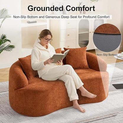 65" Curved Loveseat Sofa, Deep Seat Love Seat Couches with 3 Throw Pillows, Modern 2 Seater Boneless Curved Couch, Compressed Floor Sofa for Living Room Small Spaces, No Assembly, Orange