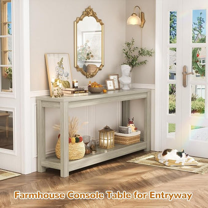 Besiost 47" Farmhouse Wood Entryway Table Narrow Console Table with Storage Behind Couch Sofa Table with Shelves Entry Way Table with Open Storage,Classical Washed Oak