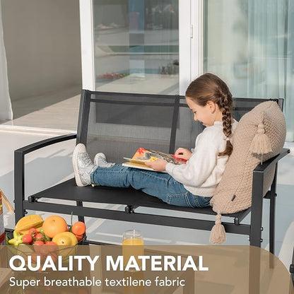 Devoko Outdoor Furniture Set 4 Piece Patio Conversation Sets Porch Furniture with Lawn Chairs & Glass Coffee Table for Garden Poolside (Black)