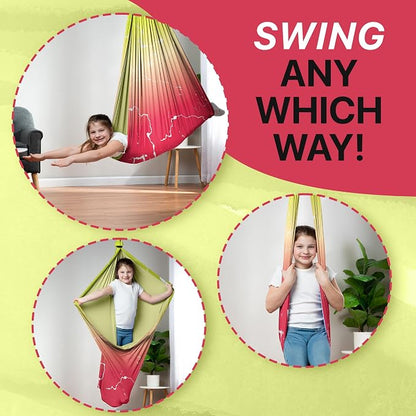 Indoor Sensory Swing for Kids or Outdoor – Holds 300lbs, Double-Layer, & 360° Swivel, Calming Compression Therapy Swing Hammock for Kids & Adults with All Hardware – Sensory-Motor Toys & Gifts